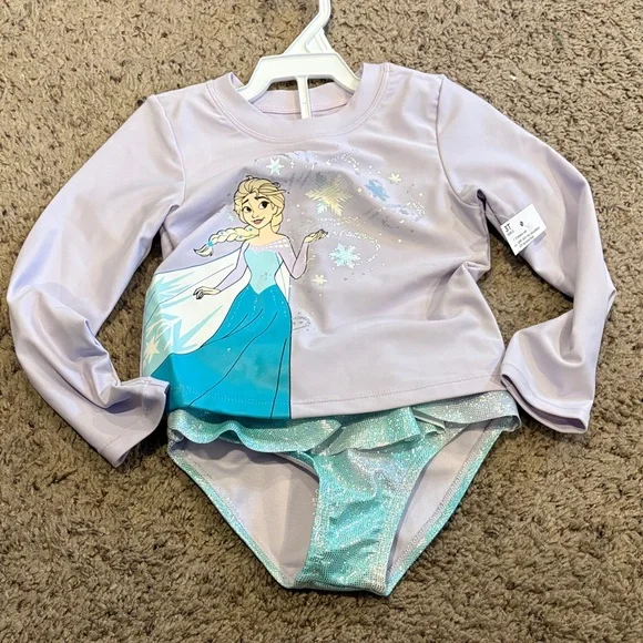 Disney Frozen Kids Rashguard Set - Lavender and Aqua - Picture 1 of 4